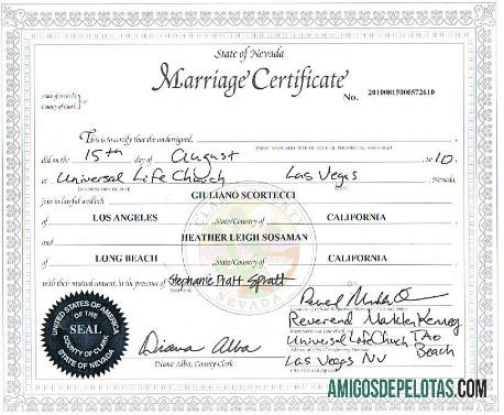 Certidão de Casamento do Escriturário do Condado de Nevada nos EUA exemplo